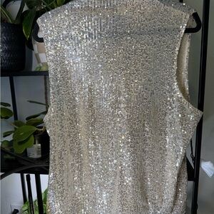 Silver Sequin Sleeveless Top